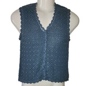 Noile Silk Exchange Vtg Blue 1990's 80% Silk Crochet Vest Women Size Small